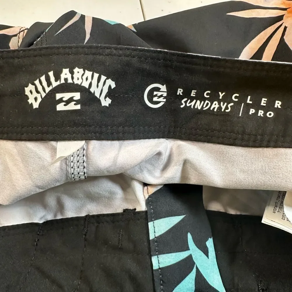 NWT Billabong Youth Boys Recycler Pro Board Shorts Black Floral - Size 26